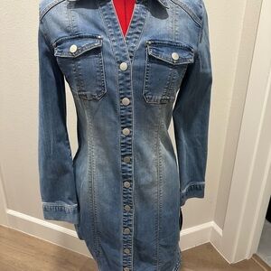 INC International Concepts Blue Long Sleeve Button-Front Dress